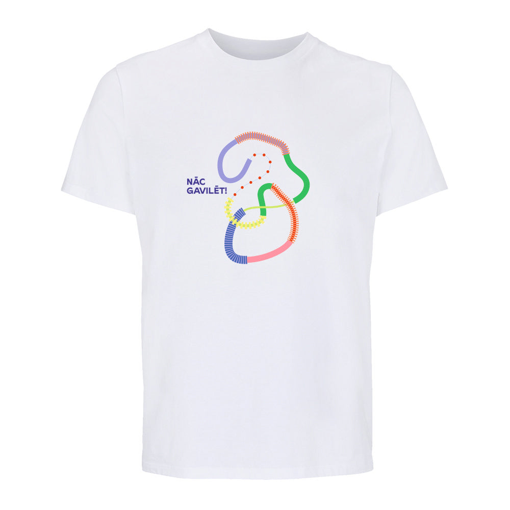UNISEX T–krekls "Salaca" ar pilnkrāsu grafisko zīmi un uzrakstu "NĀC GAVILĒT!"