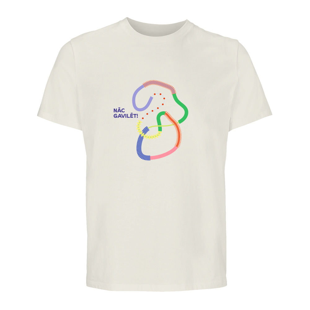 UNISEX T–krekls "Salaca" ar pilnkrāsu grafisko zīmi un uzrakstu "NĀC GAVILĒT!"