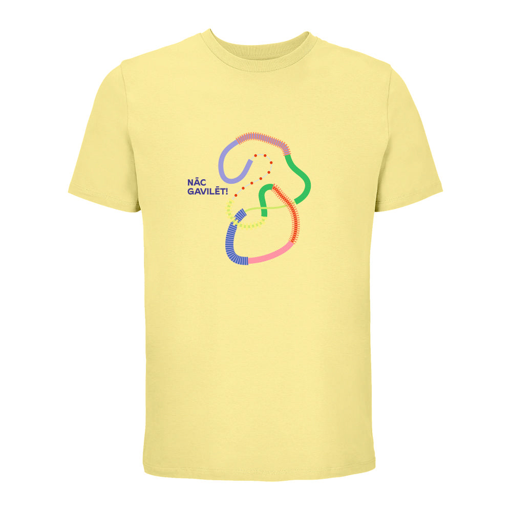 UNISEX T–krekls "Salaca" ar pilnkrāsu grafisko zīmi un uzrakstu "NĀC GAVILĒT!"