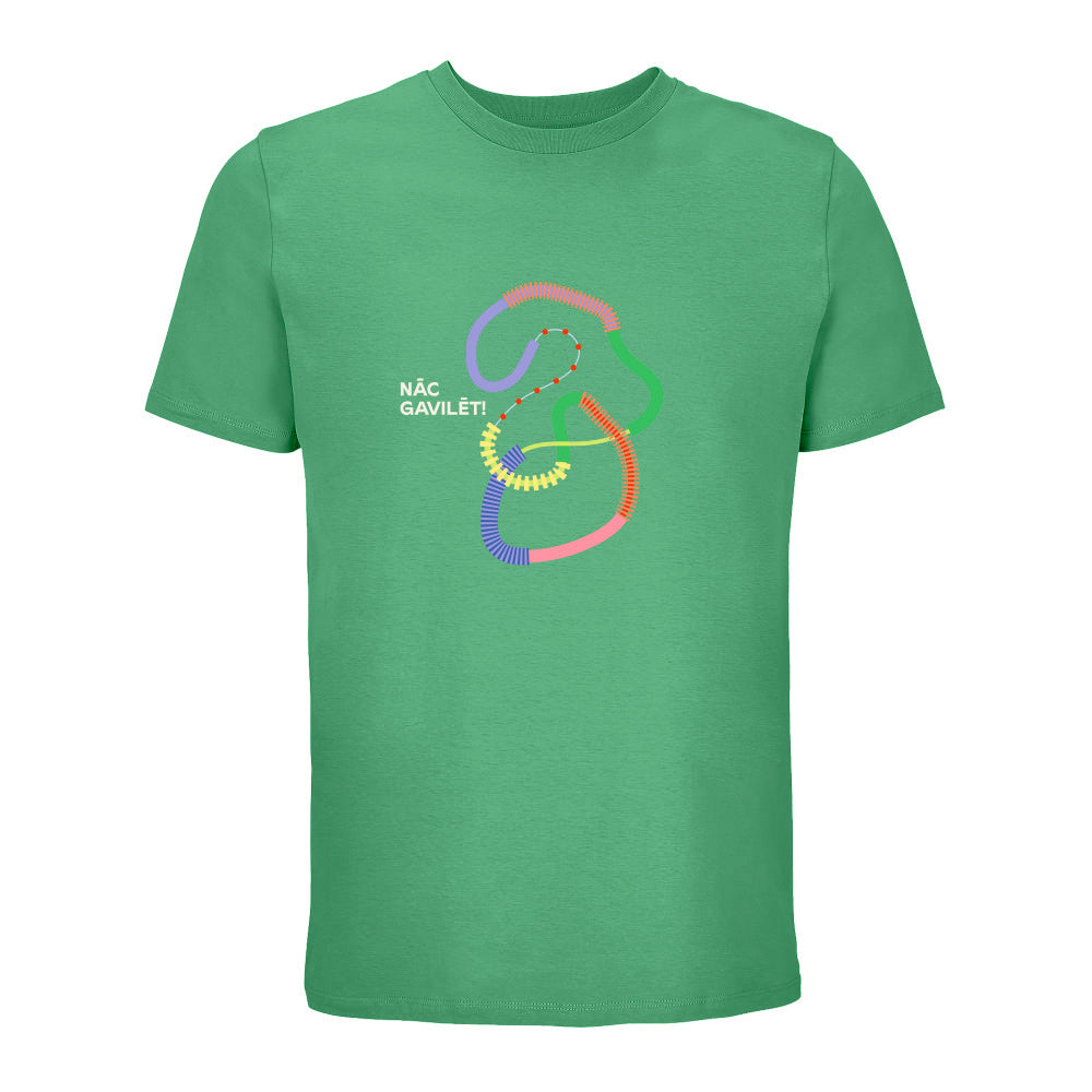 UNISEX T–krekls "Salaca" ar pilnkrāsu grafisko zīmi un uzrakstu "NĀC GAVILĒT!"