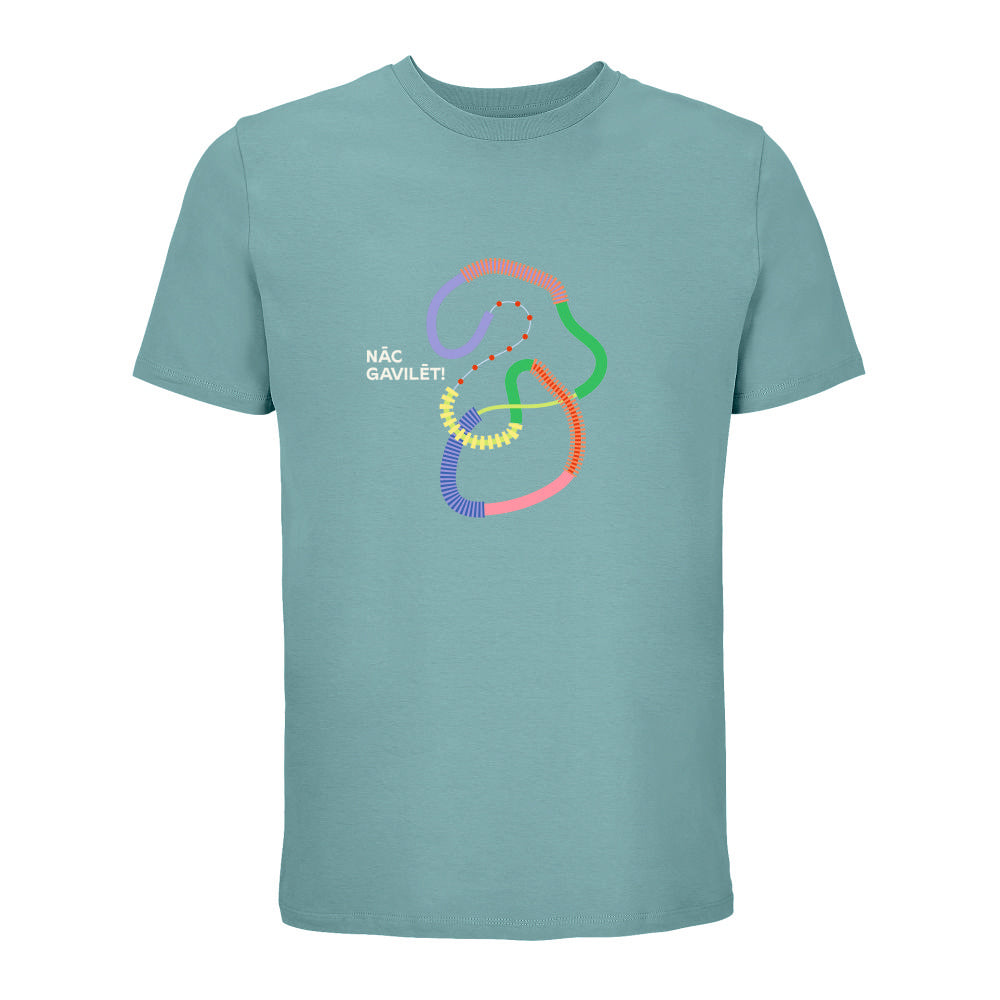 UNISEX T–krekls "Salaca" ar pilnkrāsu grafisko zīmi un uzrakstu "NĀC GAVILĒT!"